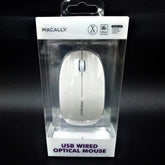 Mouse óptico con cable USB de 3 botones - Color Blanco - Marca Macally